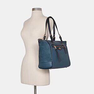 Coach Kleo Carry All Suede and Leather Tote Bag - Denim Multi